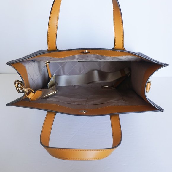 Michael Kors Kenly Large North South Tote Shoulder Bag MK Brown Yellow - Picture 6 of 10